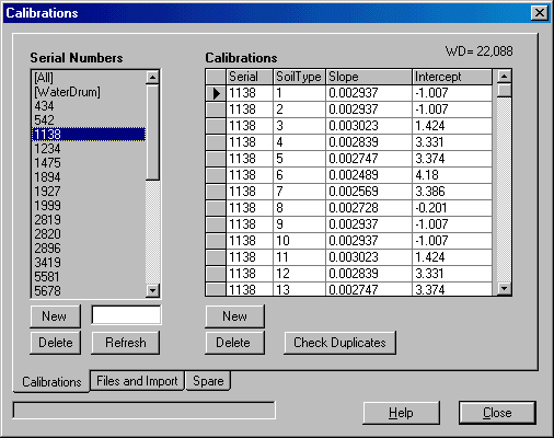 Edit Calibrations screen dump