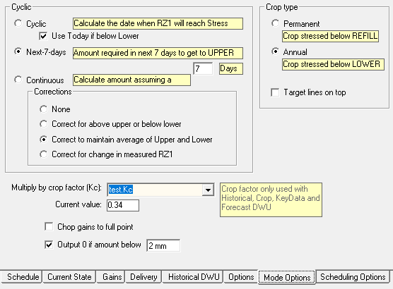 Mode options